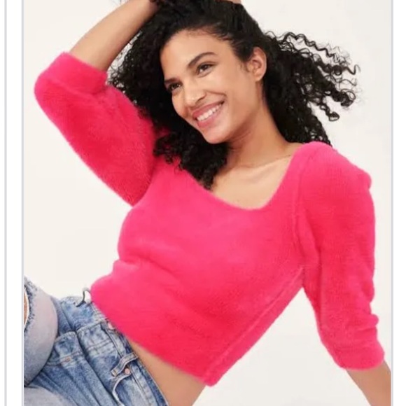 FREE PEOPLE MEDIUM MOONBEAM PINK PUFFED SLEEVE SWEATER MEDIUM - Picture 3 of 9